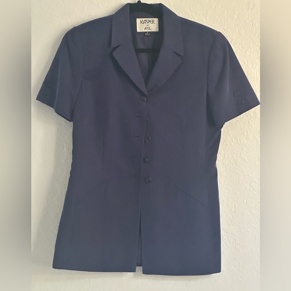 Kasper for A.S.L. Short Sleeve Suit Jacket Top Blue Size 8